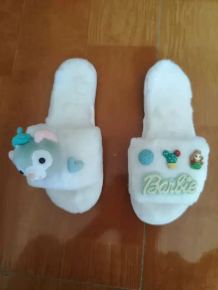 Autumn and winter New thickened plush curly velvet bow slippers star home soft bottom non-slip thermal slippers