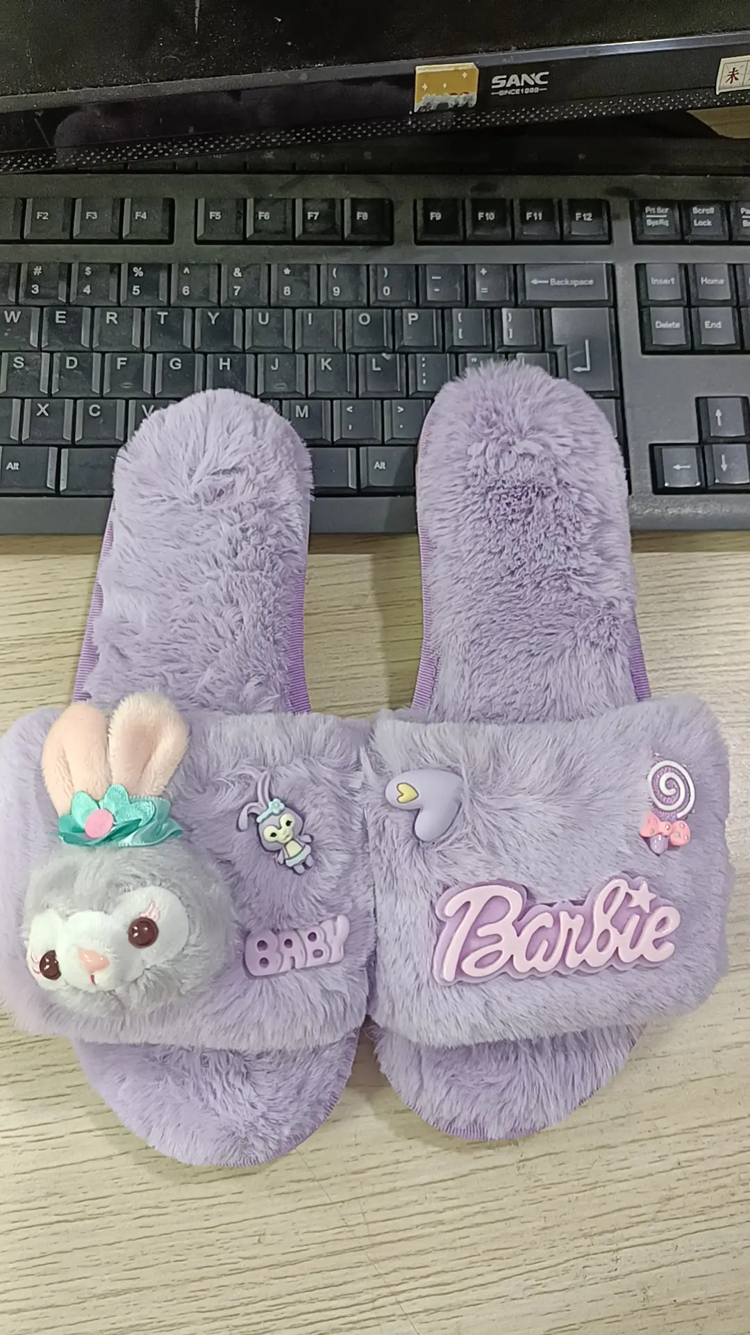 Autumn and winter New thickened plush curly velvet bow slippers star home soft bottom non-slip thermal slippers