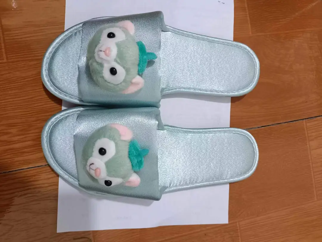 Autumn and winter New thickened plush curly velvet bow slippers star home soft bottom non-slip thermal slippers