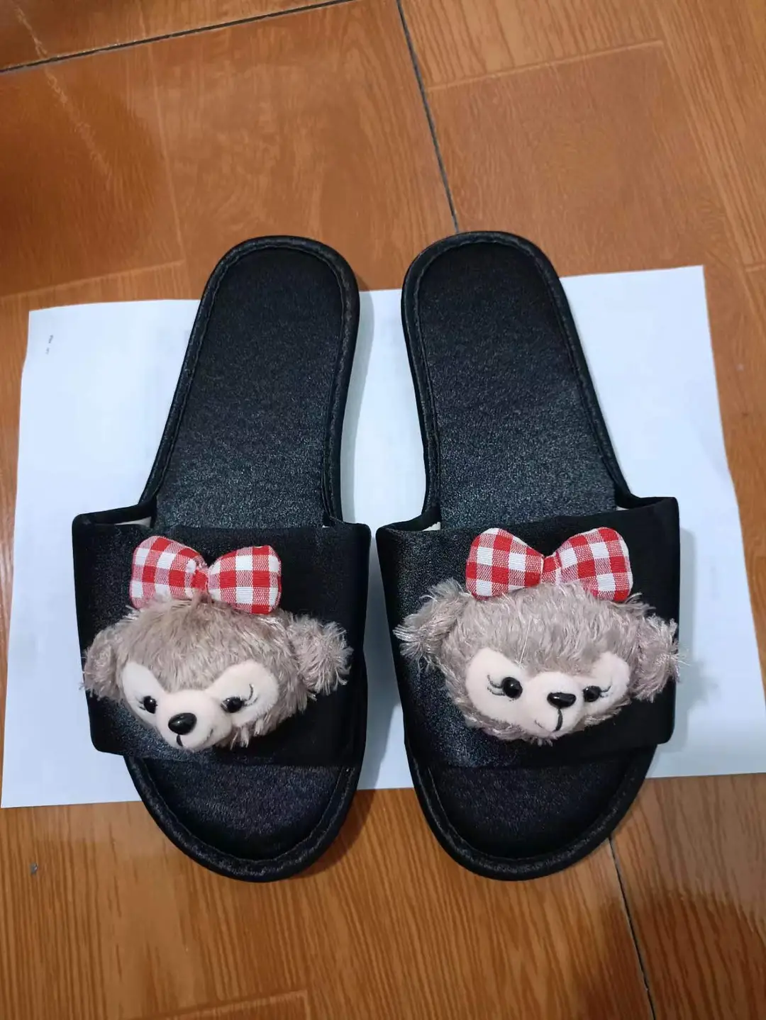 Autumn and winter New thickened plush curly velvet bow slippers star home soft bottom non-slip thermal slippers