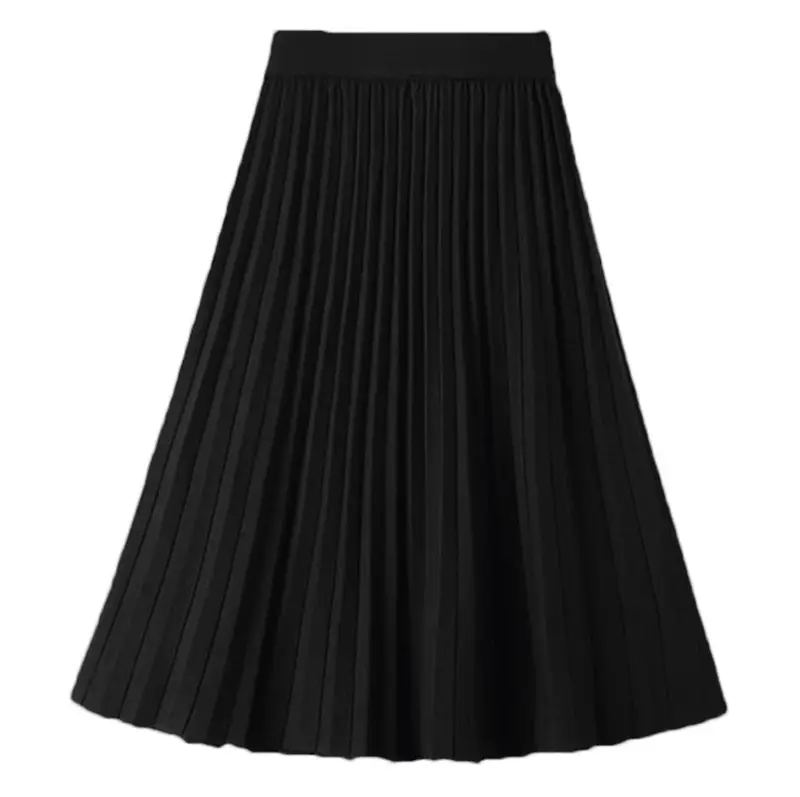 Women's Knitted Pleated Skirt Grey A-Line Mid Length - Image 9