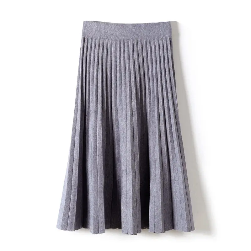 Women's Knitted Pleated Skirt Grey A-Line Mid Length - Image 3