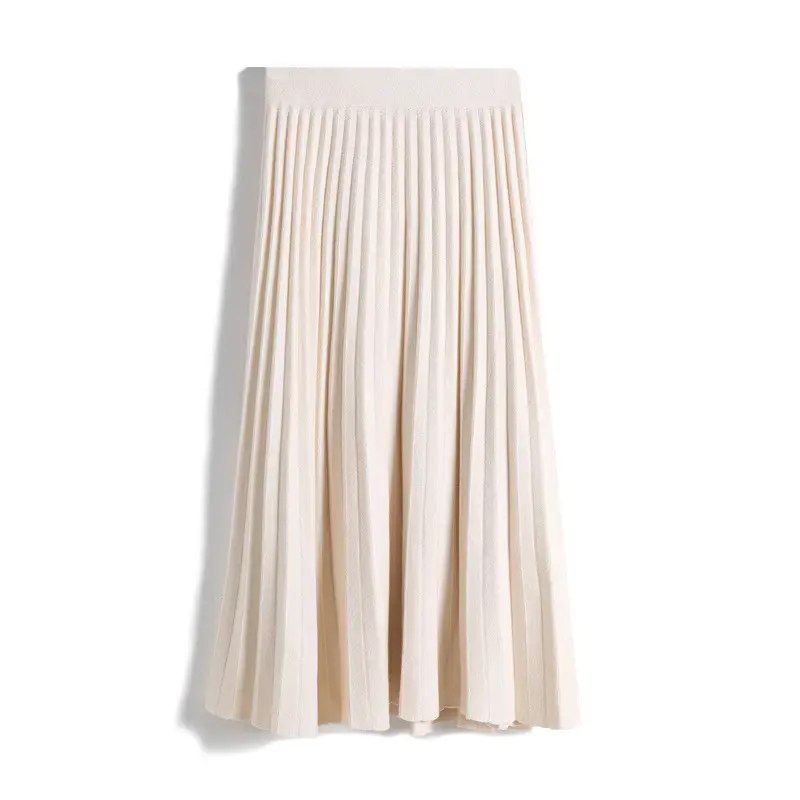 Women's Knitted Pleated Skirt Grey A-Line Mid Length - Image 4