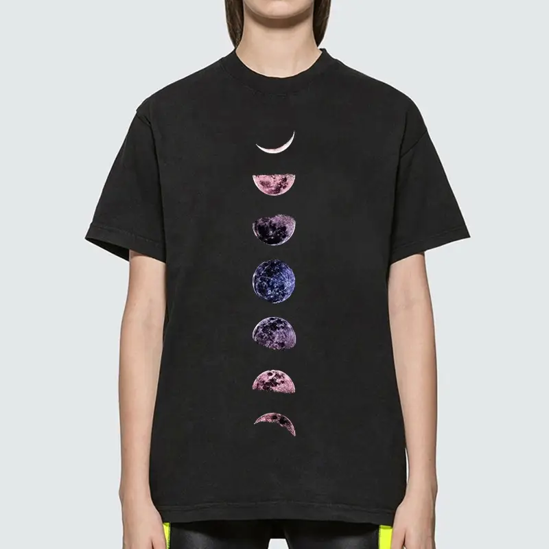 Lunar Print Loose Casual T-Shirt for Women Black - Image 11