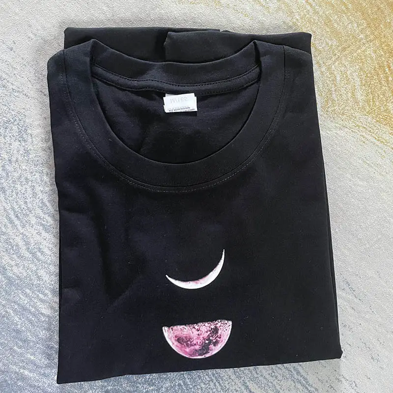 Lunar Print Loose Casual T-Shirt for Women Black - Image 12