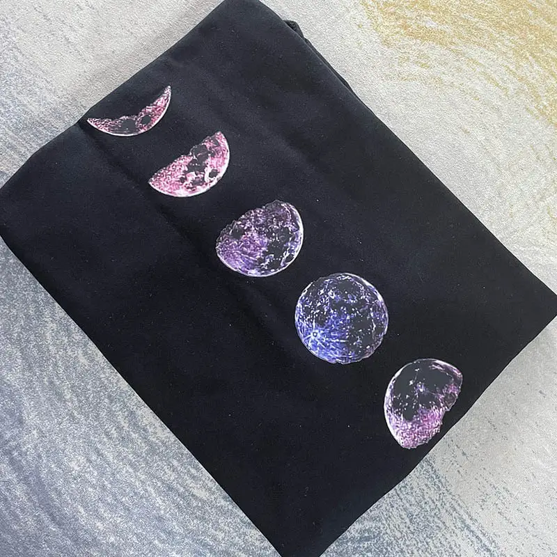 Lunar Print Loose Casual T-Shirt for Women Black - Image 13