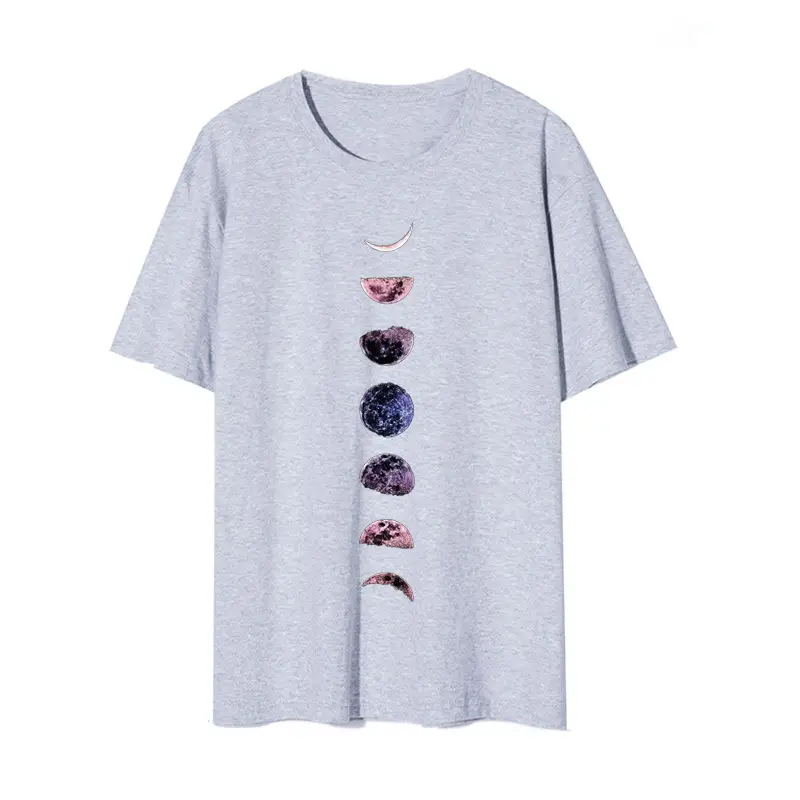 Lunar Print Loose Casual T-Shirt for Women Black - Image 2