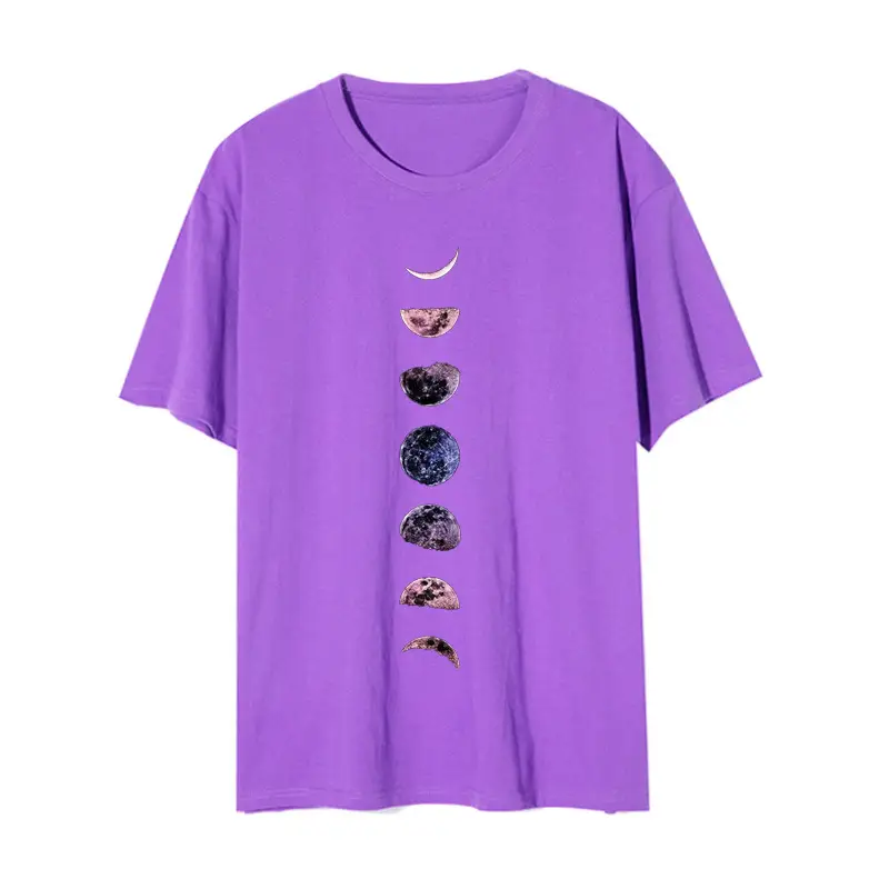 Lunar Print Loose Casual T-Shirt for Women Black - Image 3