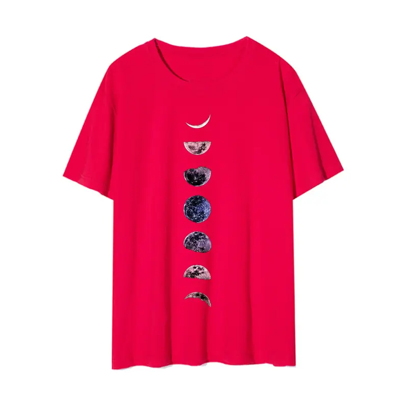 Lunar Print Loose Casual T-Shirt for Women Black - Image 4