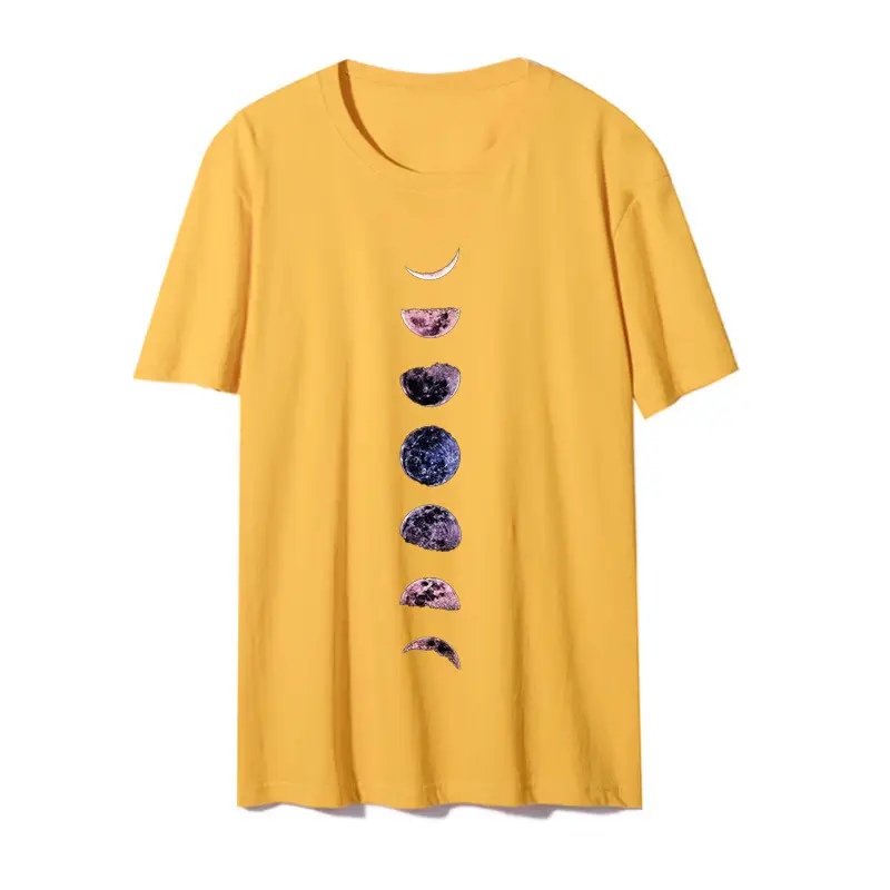 Lunar Print Loose Casual T-Shirt for Women Black - Image 5