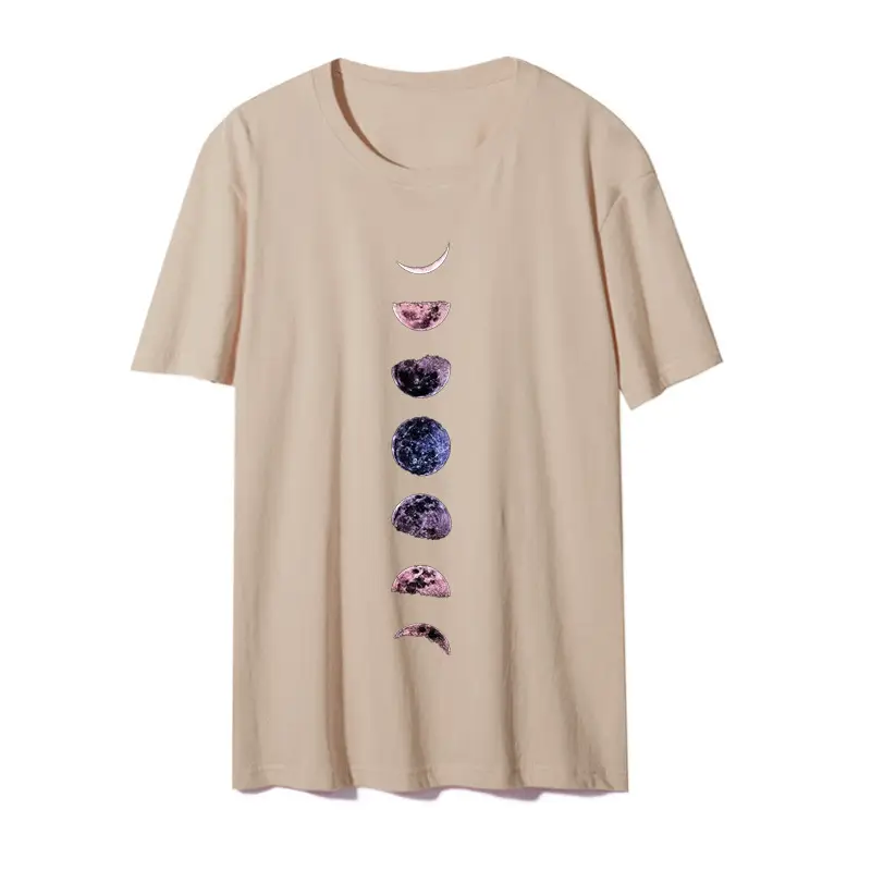 Lunar Print Loose Casual T-Shirt for Women Black - Image 7