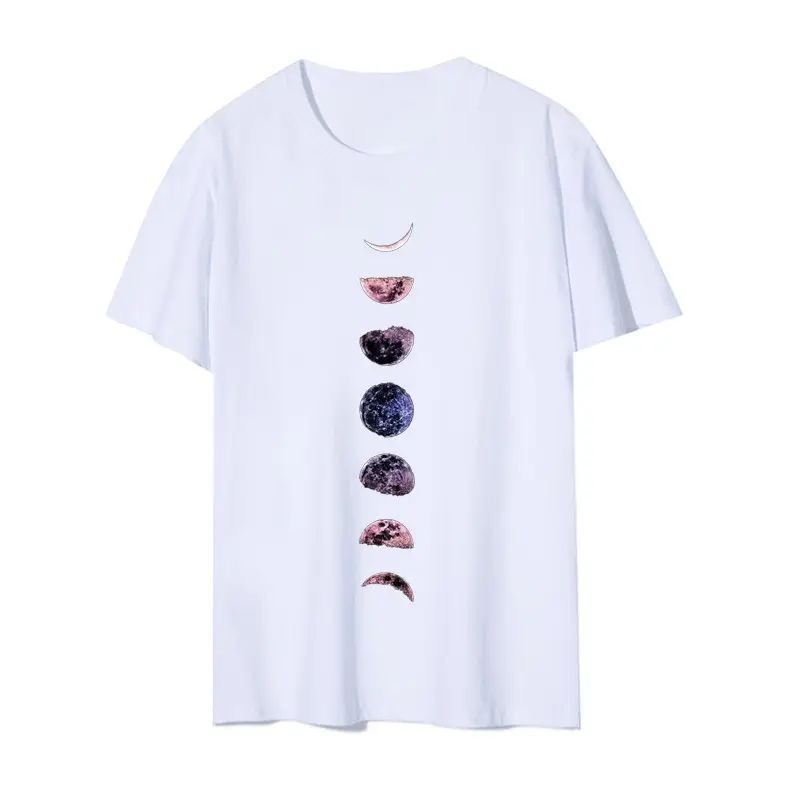 Lunar Print Loose Casual T-Shirt for Women Black - Image 8