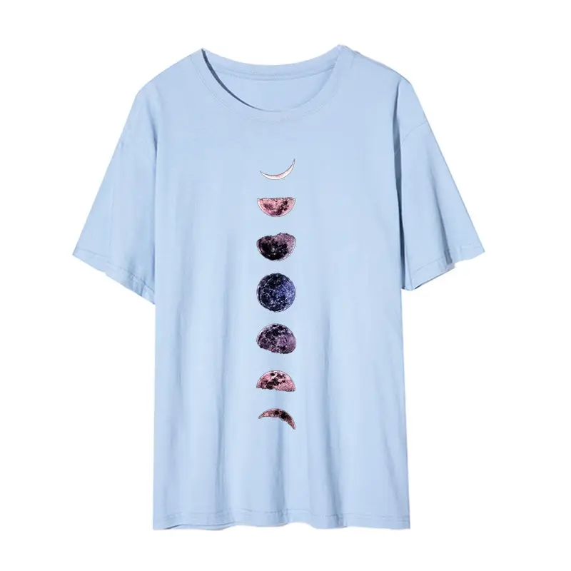 Lunar Print Loose Casual T-Shirt for Women Black - Image 9