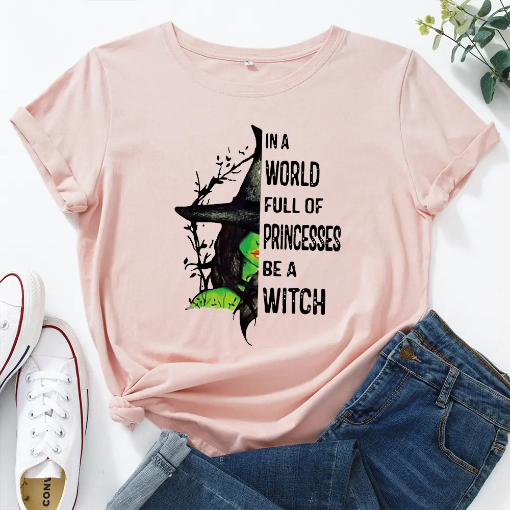 Women Cotton T-Shirt Green Witch Princess Design - Image 12