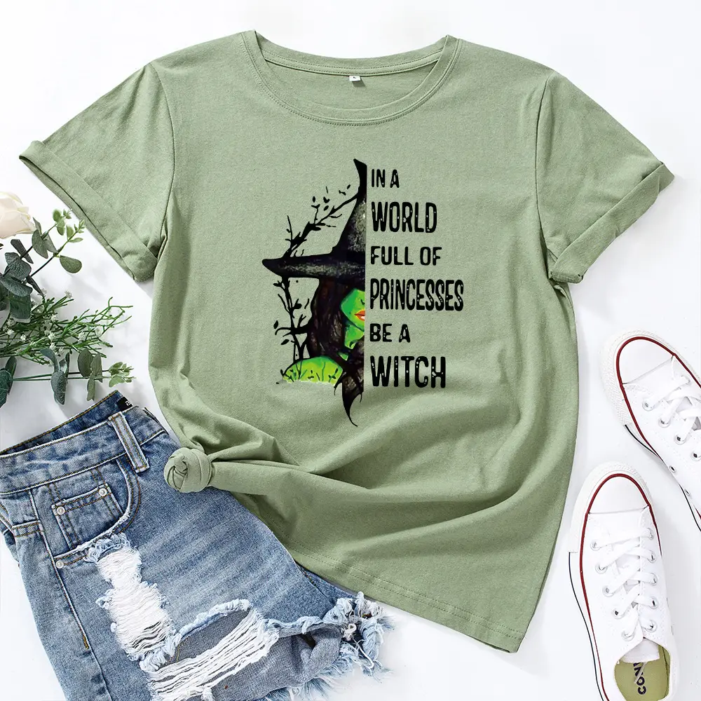 Women Cotton T-Shirt Green Witch Princess Design - Image 10