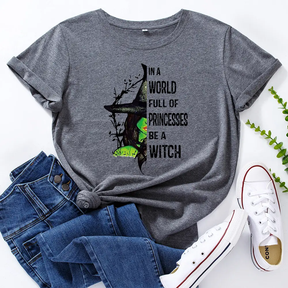 Women Cotton T-Shirt Green Witch Princess Design - Image 6