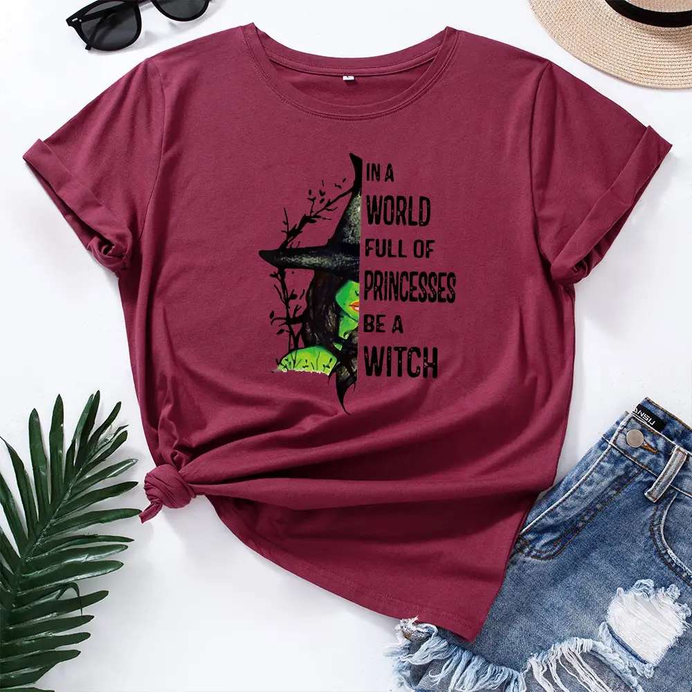 Women Cotton T-Shirt Green Witch Princess Design - Image 11