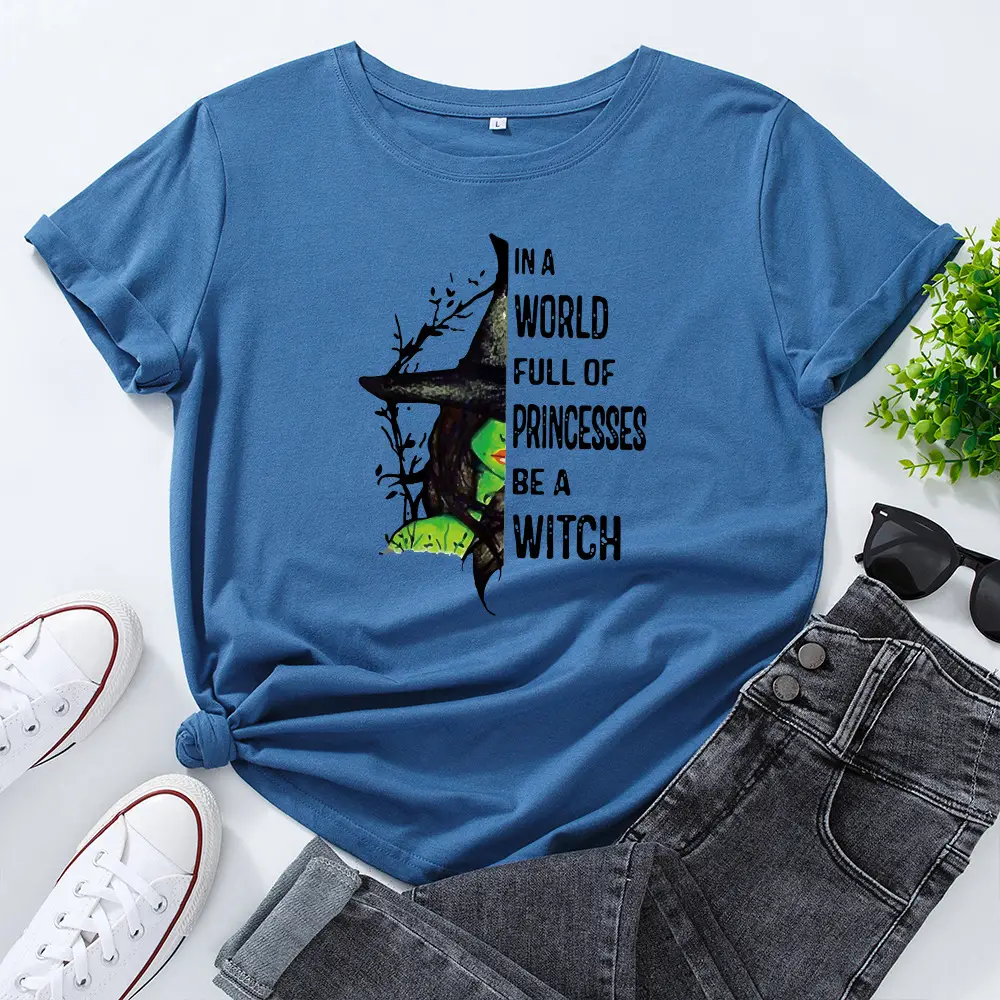Women Cotton T-Shirt Green Witch Princess Design - Image 4