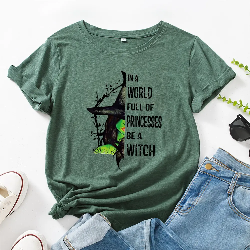 Women Cotton T-Shirt Green Witch Princess Design - Image 5