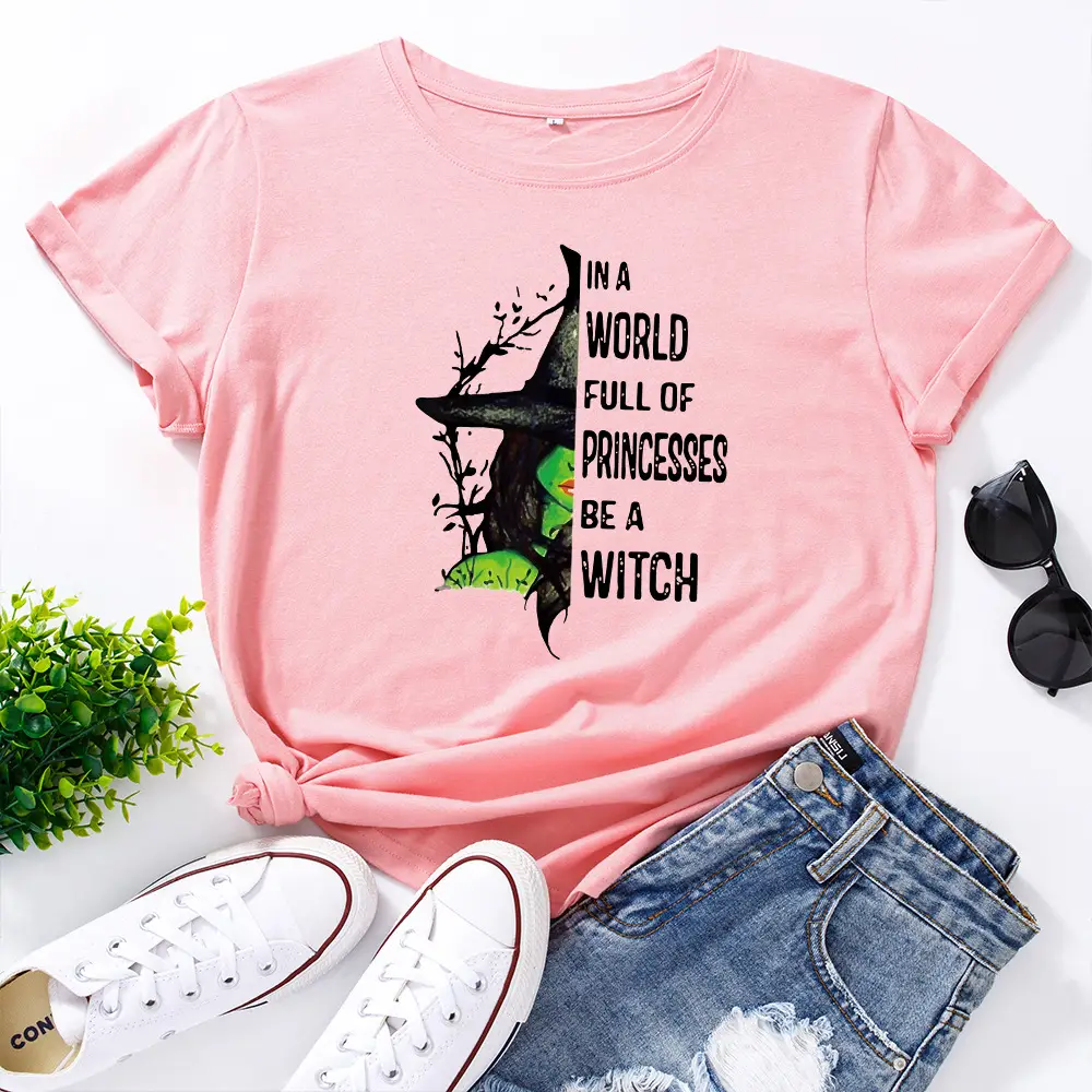 Women Cotton T-Shirt Green Witch Princess Design - Image 7