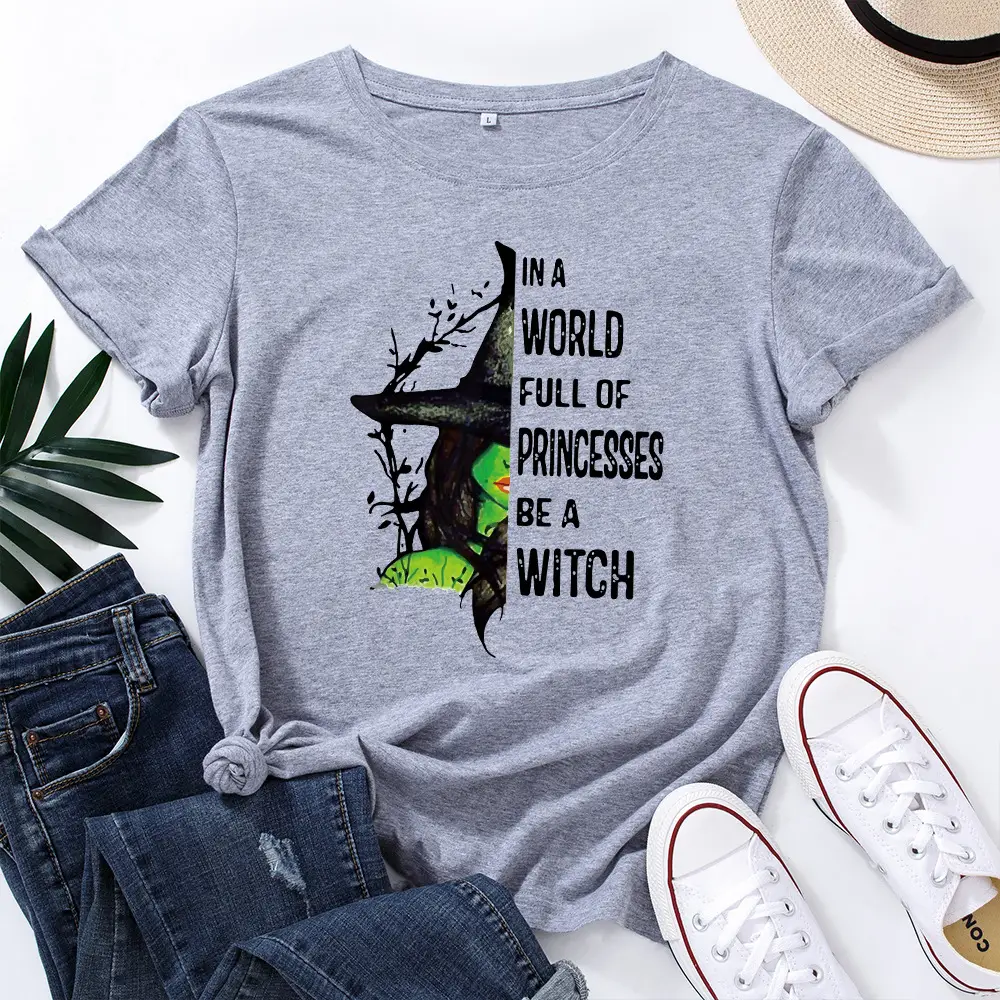 Women Cotton T-Shirt Green Witch Princess Design - Image 9