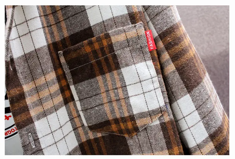 Korean Plaid Long Sleeve Men's Shirt Brown White — feature 17