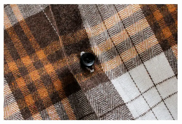 Korean Plaid Long Sleeve Men's Shirt Brown White — feature 18