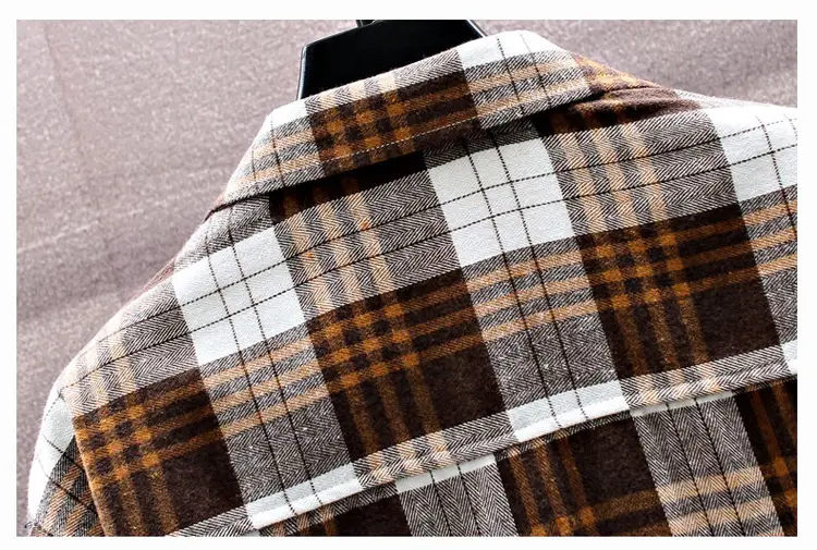 Korean Plaid Long Sleeve Men's Shirt Brown White — feature 19