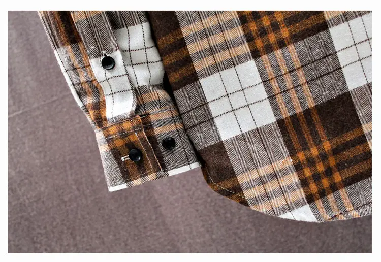 Korean Plaid Long Sleeve Men's Shirt Brown White — feature 20