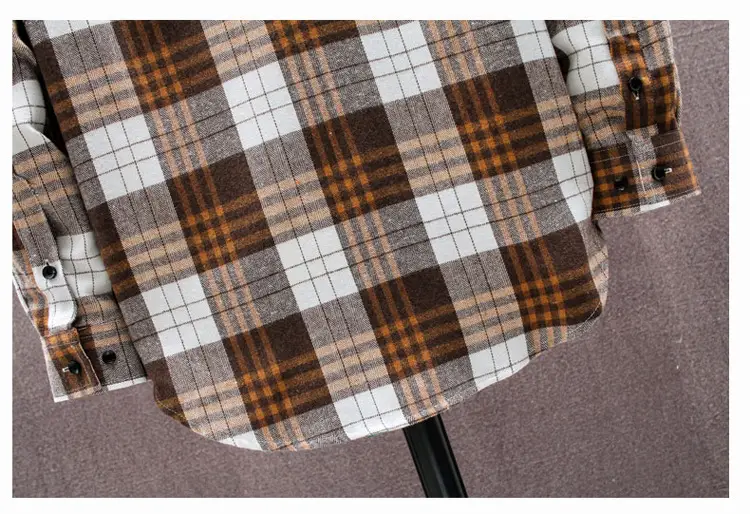 Korean Plaid Long Sleeve Men's Shirt Brown White — feature 21