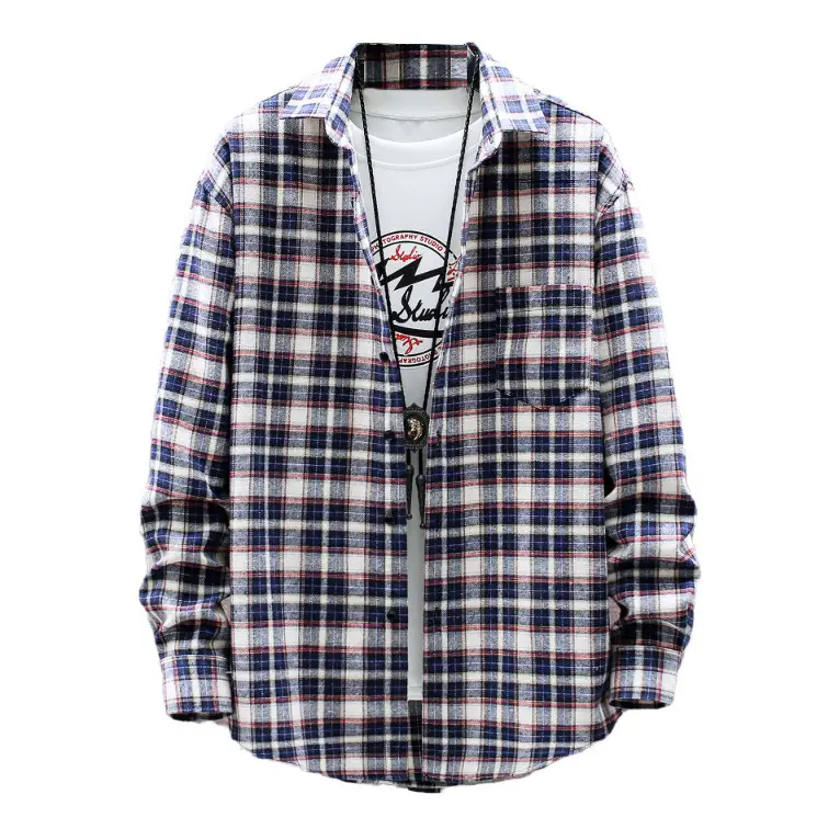 Men Plaid Long Sleeve Shirt Korean Style Loose Casual - Image 8