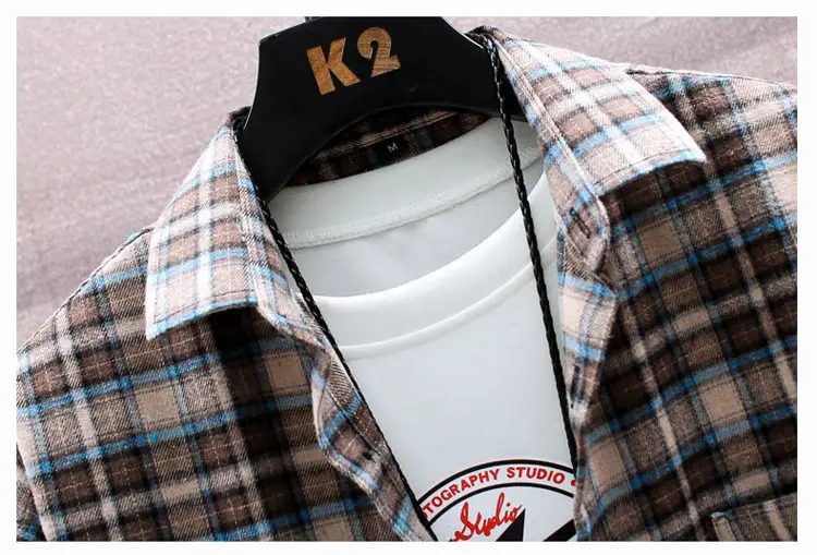 Men Plaid Long Sleeve Shirt Korean Style Loose Casual — feature 17