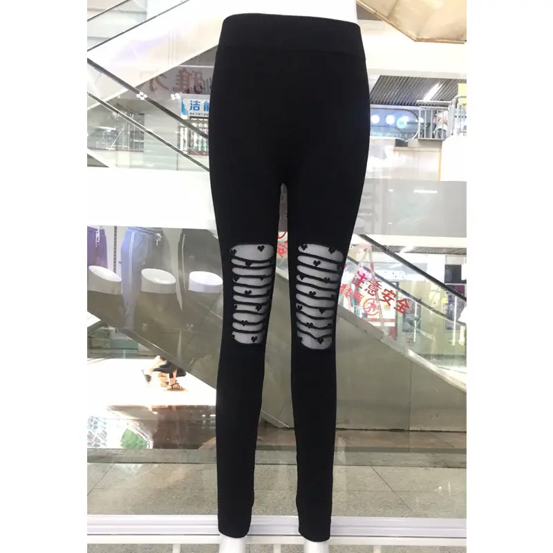 2025 Mesh Ripped Slim Fit Leggings Women Black - Image 5