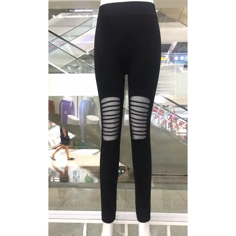 2025 Mesh Ripped Slim Fit Leggings Women Black - Image 6
