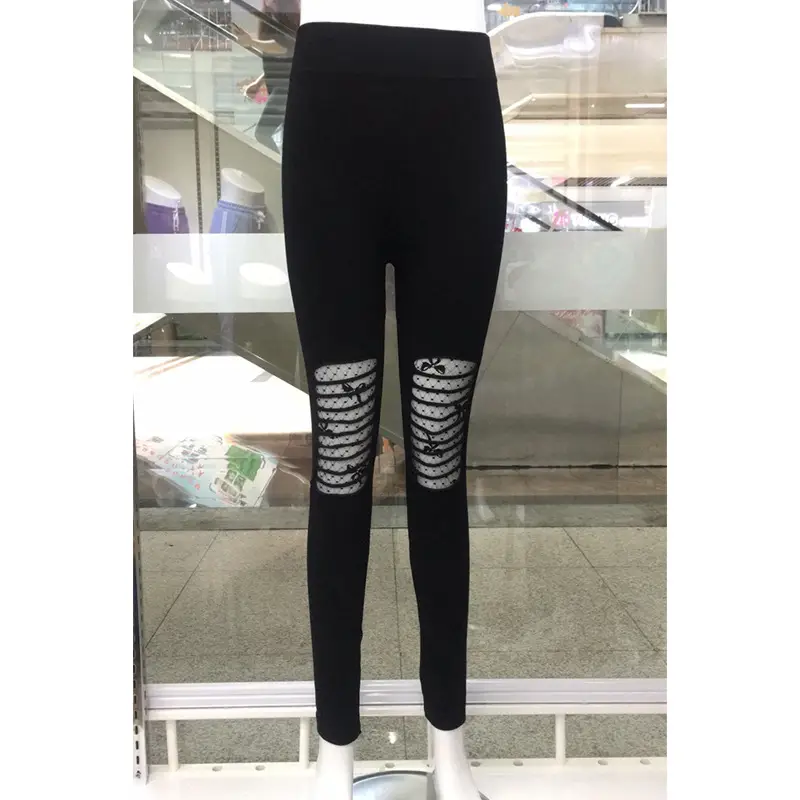 2025 Mesh Ripped Slim Fit Leggings Women Black - Image 7