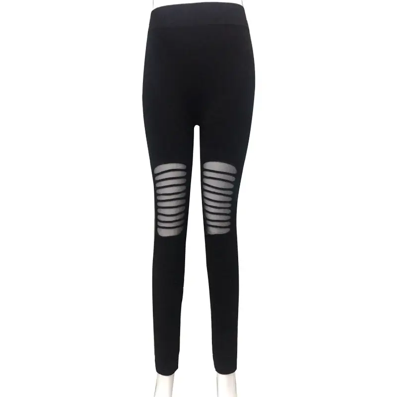 2025 Mesh Ripped Slim Fit Leggings Women Black - Image 8