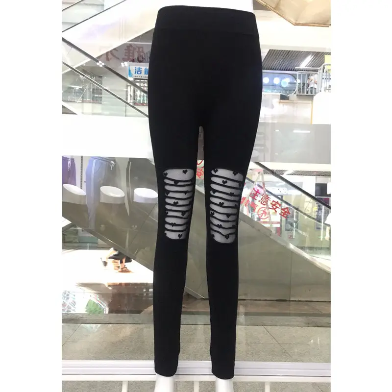 2025 Mesh Ripped Slim Fit Leggings Women Black - Image 2