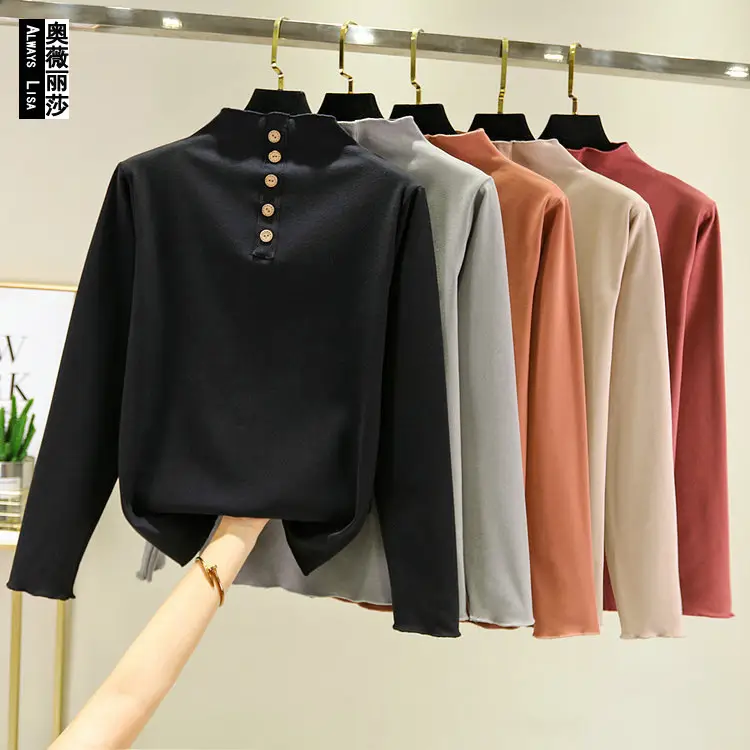 Women Velvet 5-Button Semi-High Collar Shirt - Image 8