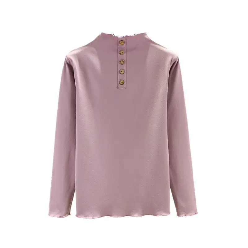 Women Velvet 5-Button Semi-High Collar Shirt - Image 10