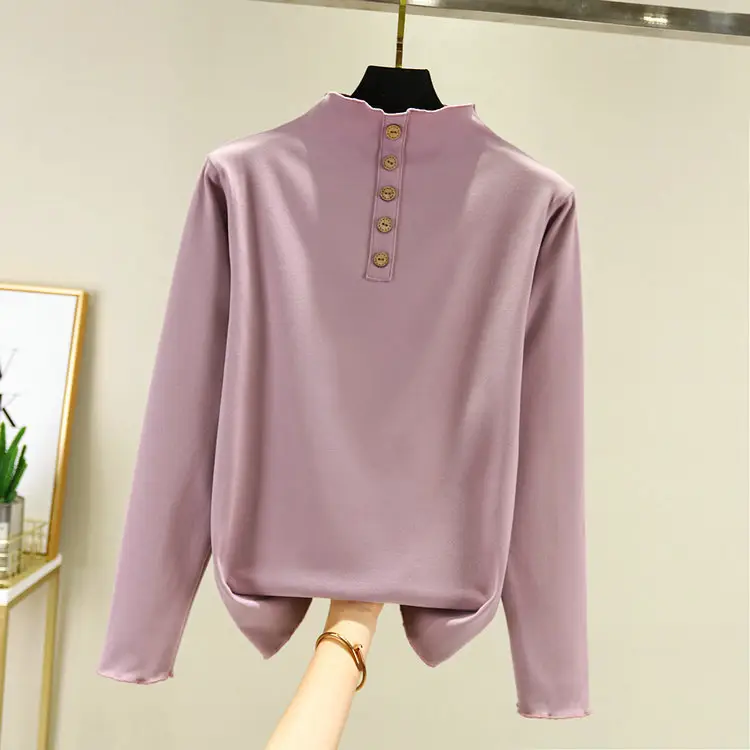 Women Velvet 5-Button Semi-High Collar Shirt - Image 5