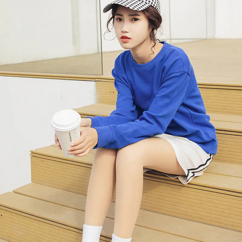 Blue Women's Loose Sleeve Sweatshirt Round Neck - Image 12