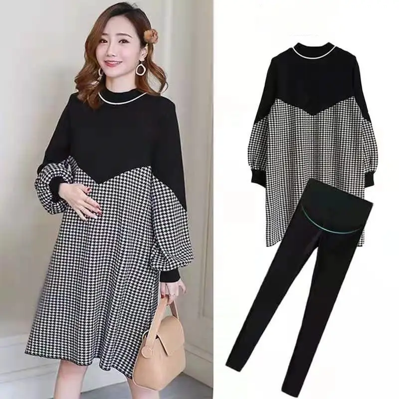 Pregnant Women's Black Houndstooth Mid-length Dress - Image 4
