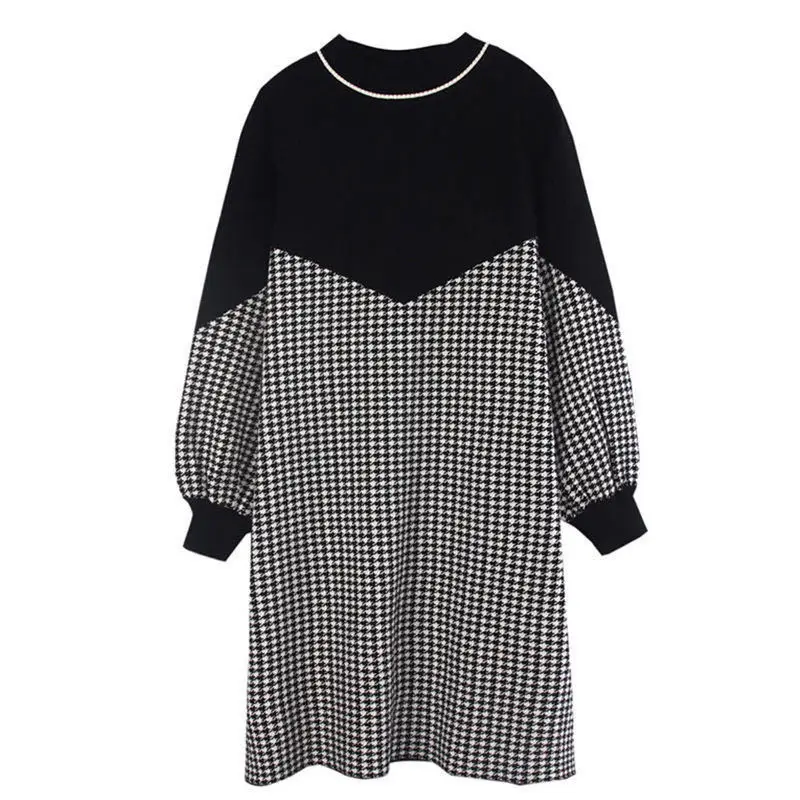 Pregnant Women's Black Houndstooth Mid-length Dress - Image 6
