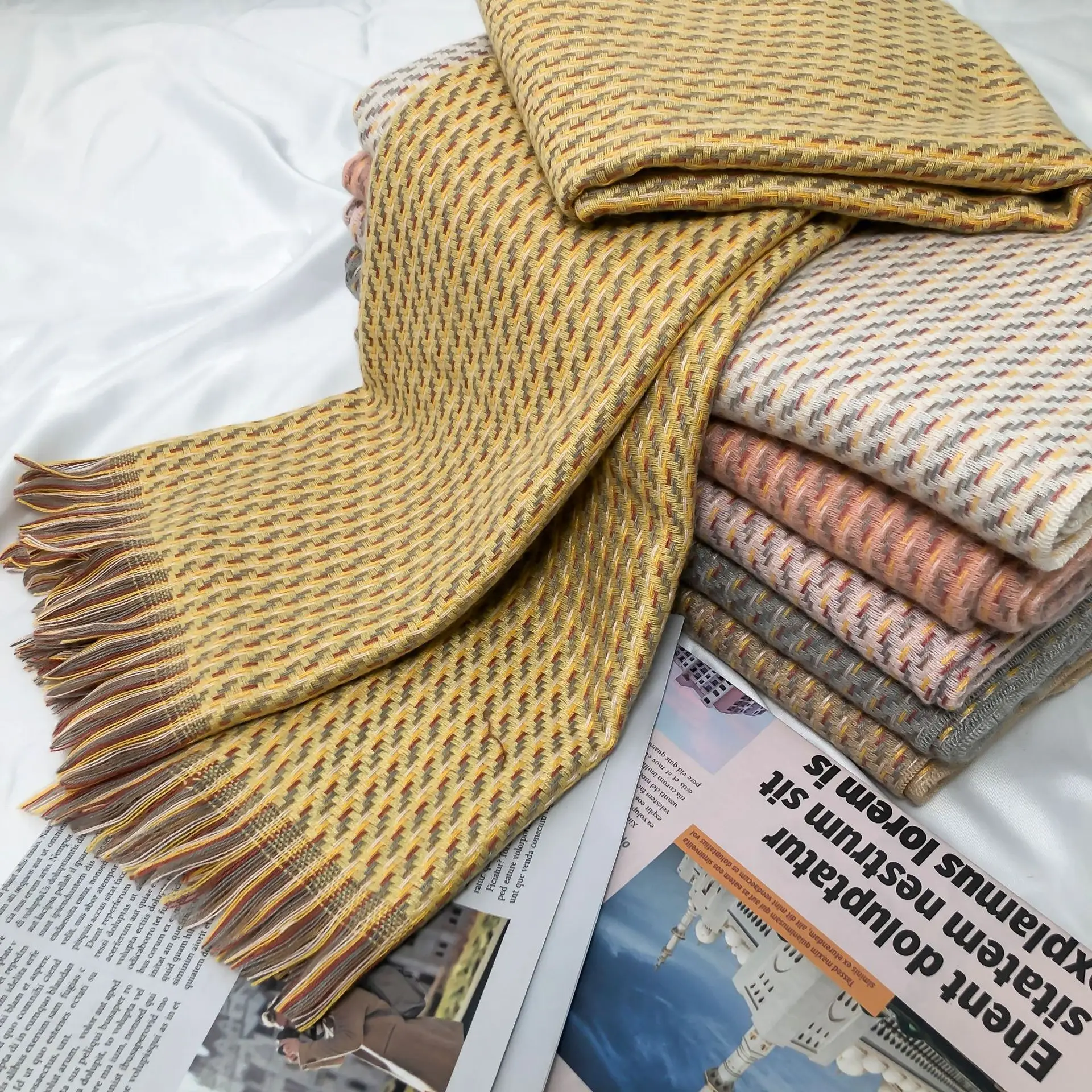 Women's Winter Plaid Tassel Scarf Warm European American Imitation Cashmere