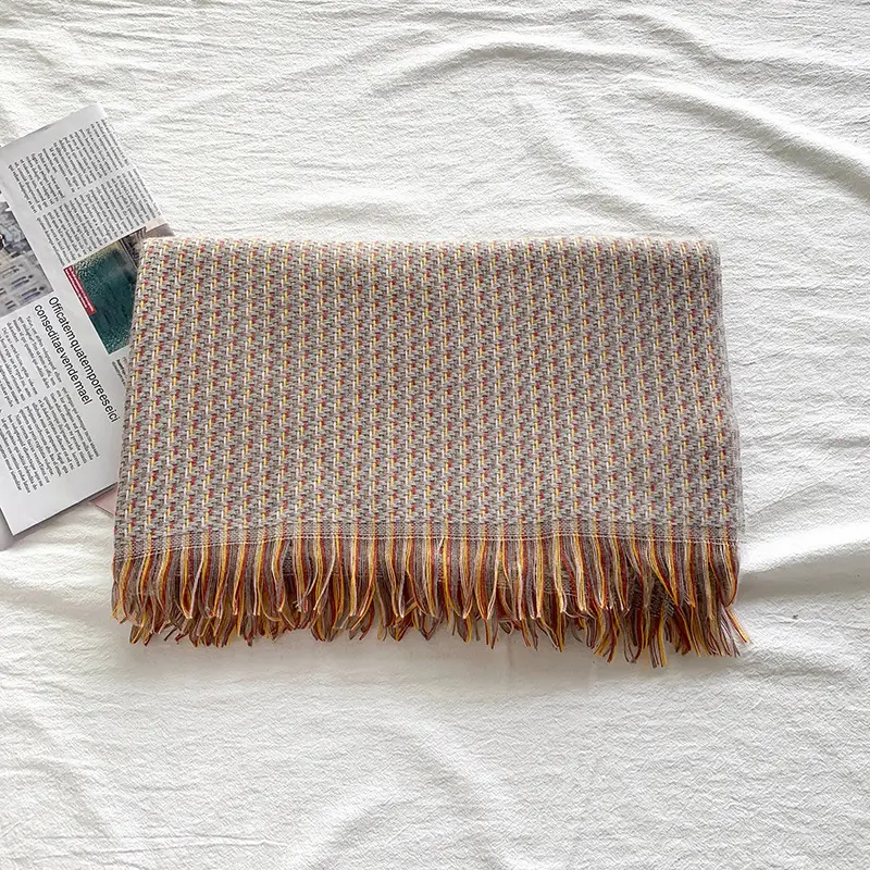 Women's Winter Plaid Tassel Scarf Warm European American Imitation Cashmere
