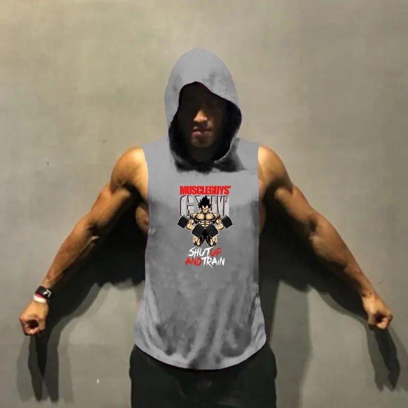 European American Hot Summer Gym Men Hooded Sleeveless Sweatshirt - Image 3