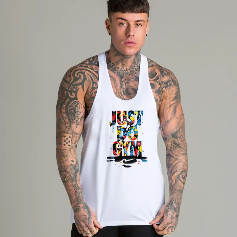 Men's Gray Muscle Graphic Vest Summer Training Wear - Image 9