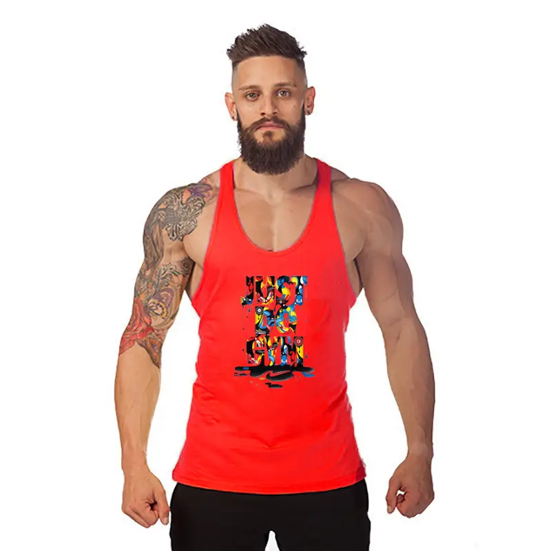 Men's Gray Muscle Graphic Vest Summer Training Wear - Image 3