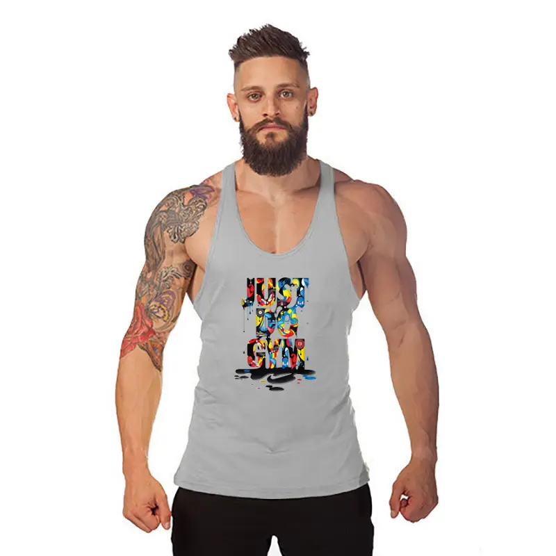 Men's Gray Muscle Graphic Vest Summer Training Wear - Image 4