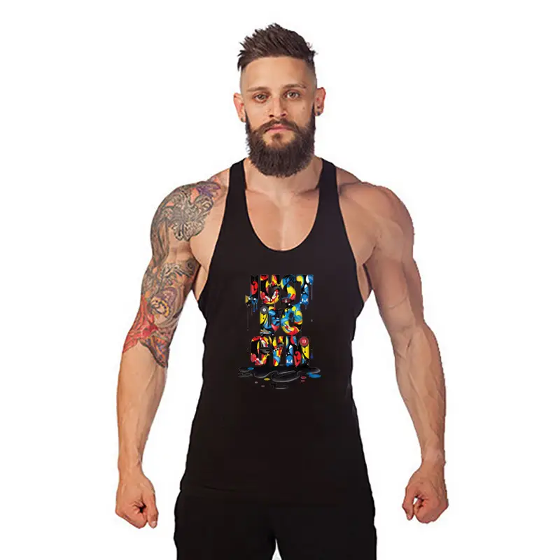 Men's Gray Muscle Graphic Vest Summer Training Wear - Image 5
